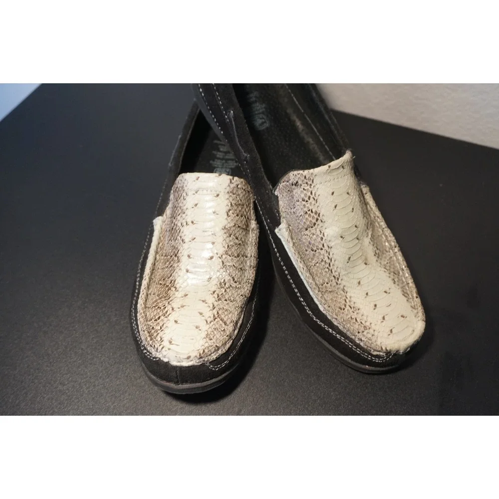 Mens Genuine Water Snake Skin Loafers Black Suede Slip On Shoes Size 12